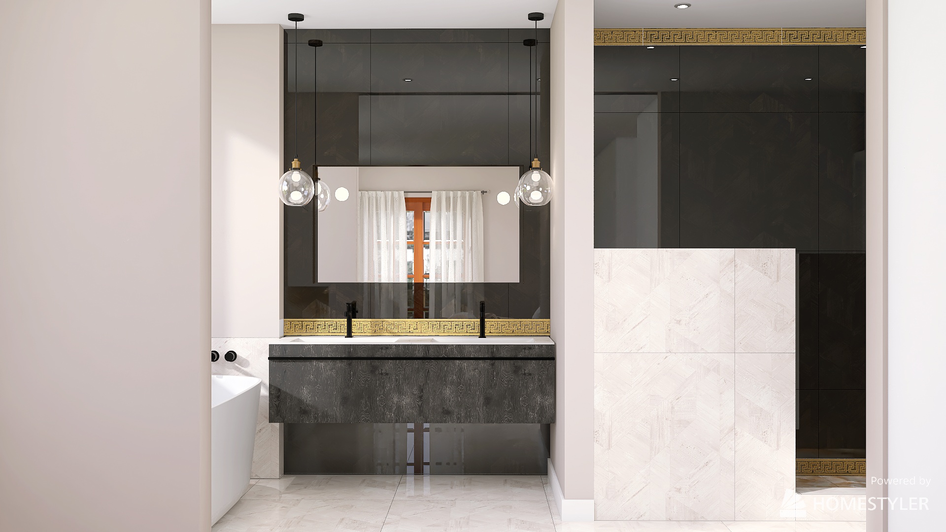 Contemporary bathroom with gold accents
